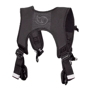 K-Tek KSULH1 Stingray Harness Lite for Audio Mixer Bags: The harness from the front, with its carabiners and buckles hanging.