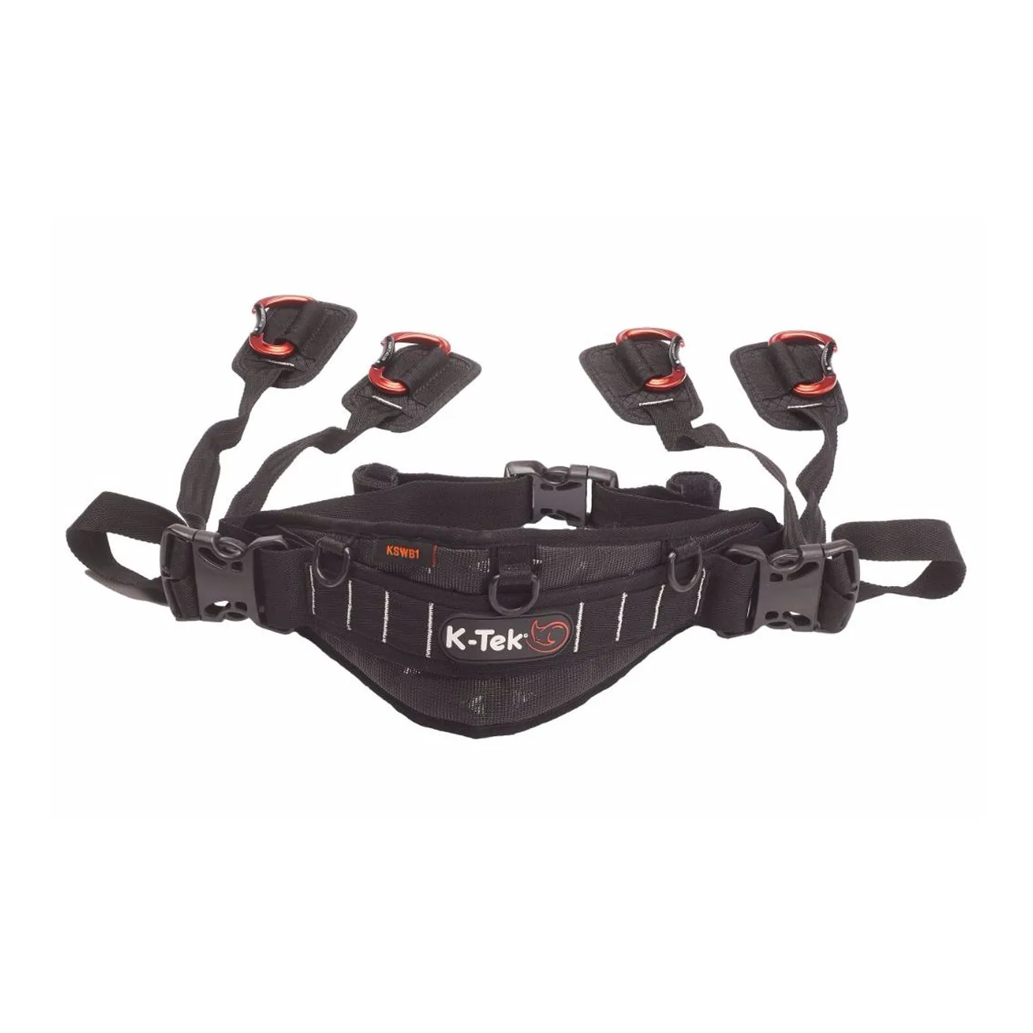K-Tek KSWB1 Stingray Audio Waist Belt with Quick-Release: the belt with its four carabiner straps spread out.