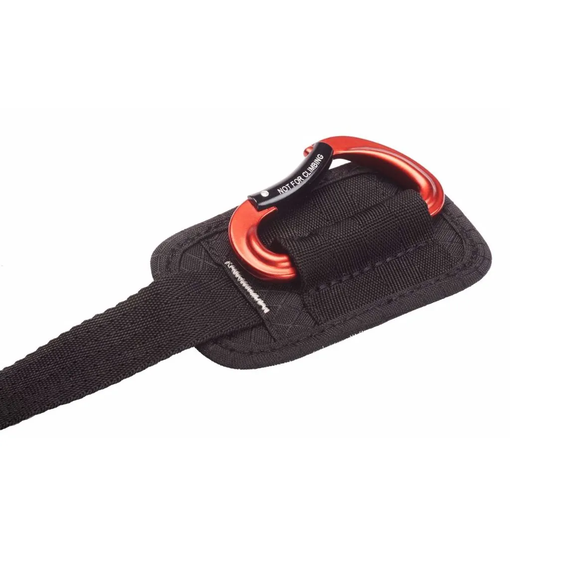 K-Tek KSWB1 Stingray Audio Waist Belt with Quick-Release: a carabiner on its padded back plate, close up.