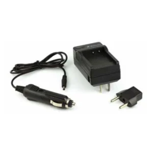 Lectrosonics 40107 Single Battery Charger for LB-50 Batteries: The charger with its plug adapter and vehicle cord.