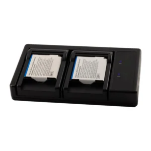 Lectrosonics 40117 Dual Charger for LB-50 Batteries: The charger with two LB-50 batteries in its bays.