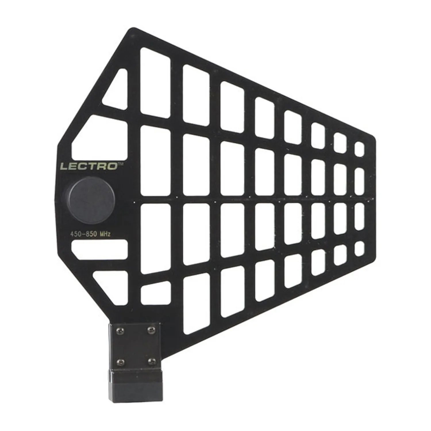 Lectrosonics ALP620 Log Periodic Directional Antenna: The skeletal antenna standing on its mounting block.