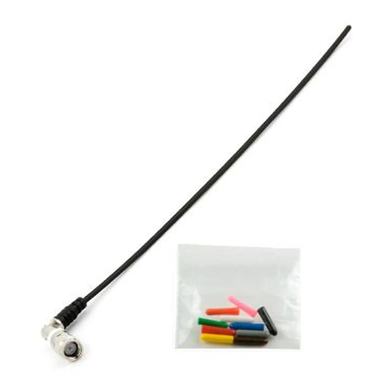 Lectrosonics AMJKIT Jointed Whip Antenna Kit: The jointed whip antenna beside a bag of color caps.