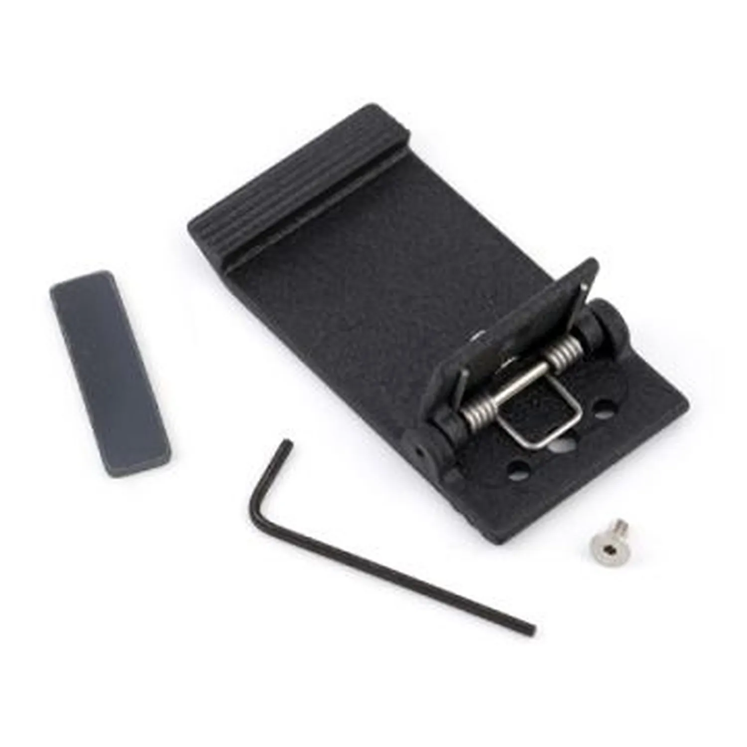 Lectrosonics BCHINGED Hinged Belt Clip Kit for LM and UM Transmitters: The hinged clip with its rubber bumper, screw, and hex key.