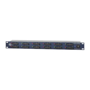 Lectrosonics CHS12LB50A Battery Charging Station for LB-50 Batteries: The front panel with its twelve battery bays.