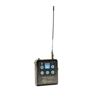Lectrosonics DBu-LEMO Digital Belt-Pack Transmitter: The transmitter with its antenna fitted.