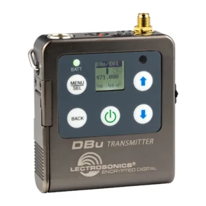Lectrosonics DBu Digital Belt-Pack Transmitter: The front panel with its LCD and keypad.