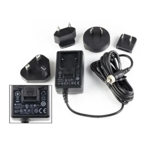 Lectrosonics DCR12/A5U AC Power Supply for IFBT4 Transmitters: The power supply with its cord and four interchangeable plug blades.