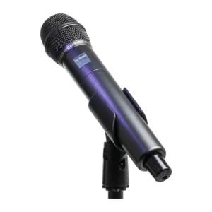 Lectrosonics DHu Digital Handheld Transmitter: The handheld transmitter in a stand clip.