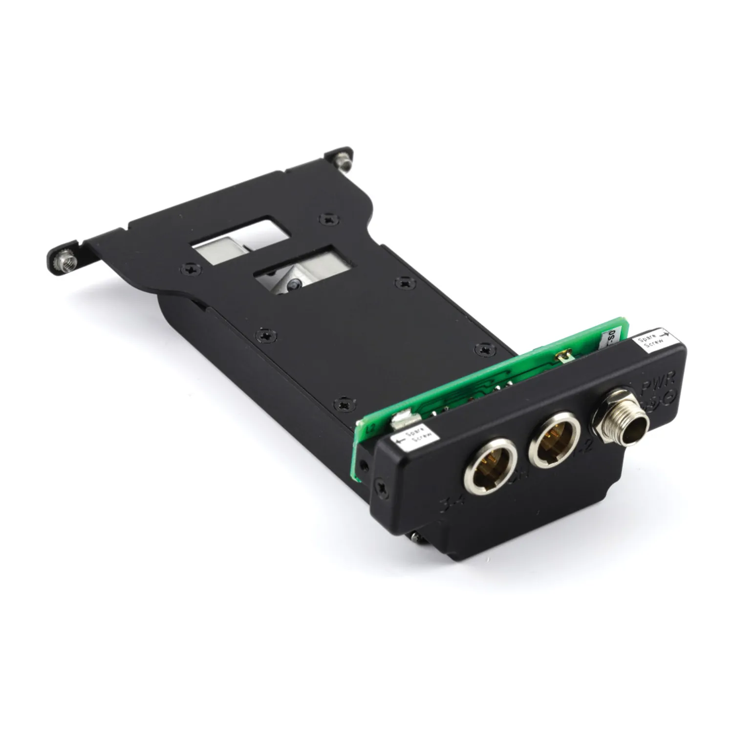 Lectrosonics DSR4BATTSLEDBOTTOM Bottom-Mount Battery Sled for DSR4: The battery sled with its two TA5M outputs and locking power jack.