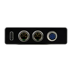 Lectrosonics DSR4EXTUSB Stand-Alone Adapter with USB-C for DSR4: The rear panel with its USB-C port, two TA5 jacks, and Hirose DC inlet.