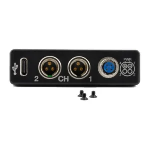 Lectrosonics DSREXTUSB Stand-Alone Adapter with USB-C for DSR: The panel with its USB-C port, two TA3M outputs, and Hirose 4 power jack.