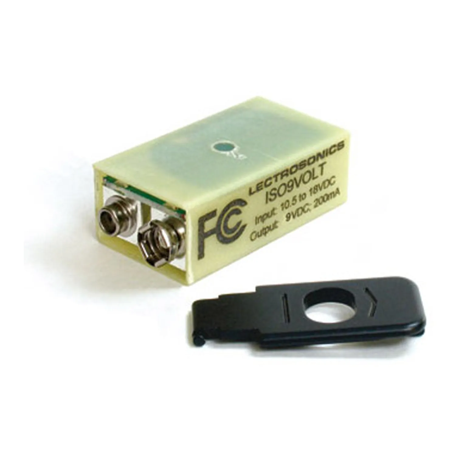 Lectrosonics ISO9VOLTM Battery Eliminator with UM Battery Door: The battery eliminator with its modified UM battery door.