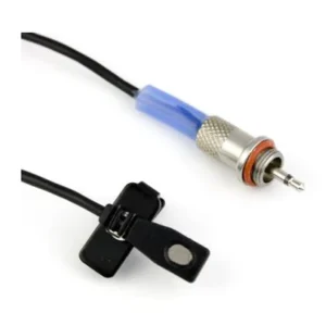 Lectrosonics M152/WP Water-Resistant Omnidirectional Lavalier Mic: The lavalier mic in its clip with the sealed micro plug.