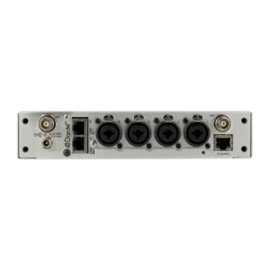 Lectrosonics M2T Digital IEM Transmitter with Dante: The rear panel with four XLR/TRS combo inputs, Dante ports, and antenna jacks.