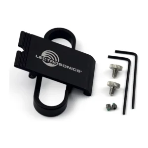 Lectrosonics SMDWBBCSL Spring-Loaded Belt Clip for SMDWB Transmitters: The black spring-loaded clip and bracket with two hex keys and screws.