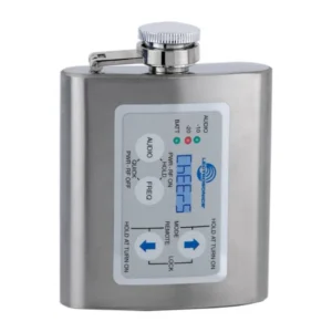 Lectrosonics SMFLASK Stainless Steel Flask: The stainless steel flask with its SM Series transmitter graphics.