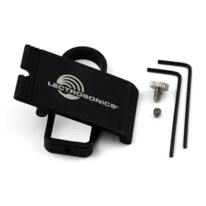 Lectrosonics SMWBBCUPSL Antenna-Up Spring-Loaded Belt Clip for SMWB: The spring-loaded clip and bracket with two hex keys and screws.