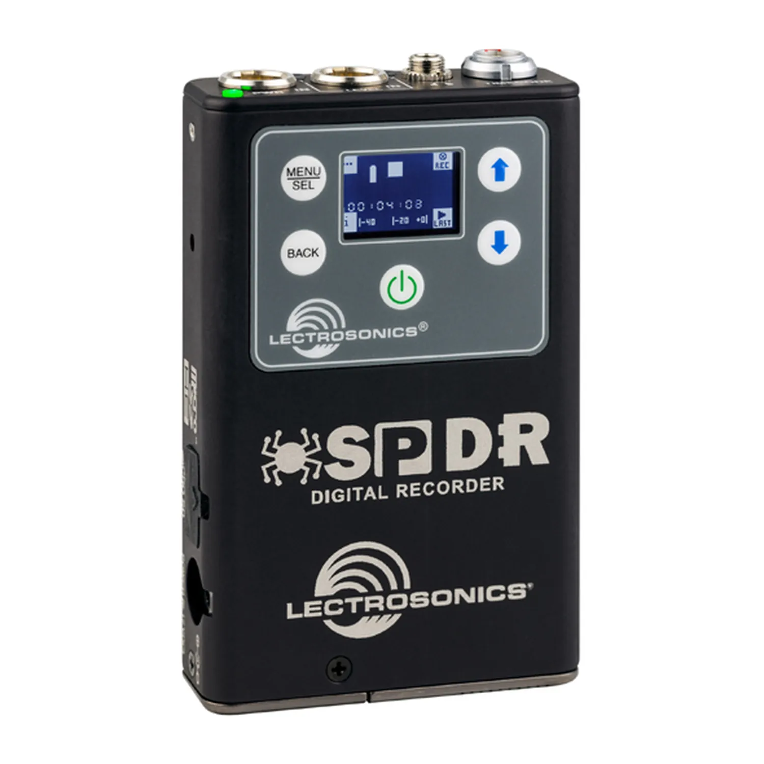 Lectrosonics SPDR Stereo Portable Digital Recorder: The front panel with its display and keypad.