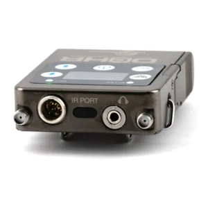 Lectrosonics DCHR Digital Camera Hop Receiver: The top panel with the output connector, IR port, and headphone jack.