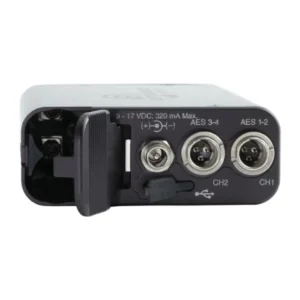Lectrosonics DCR822 Compact Dual-Channel Digital Receiver: The rear panel with its TA3 outputs, DC input, and battery door.
