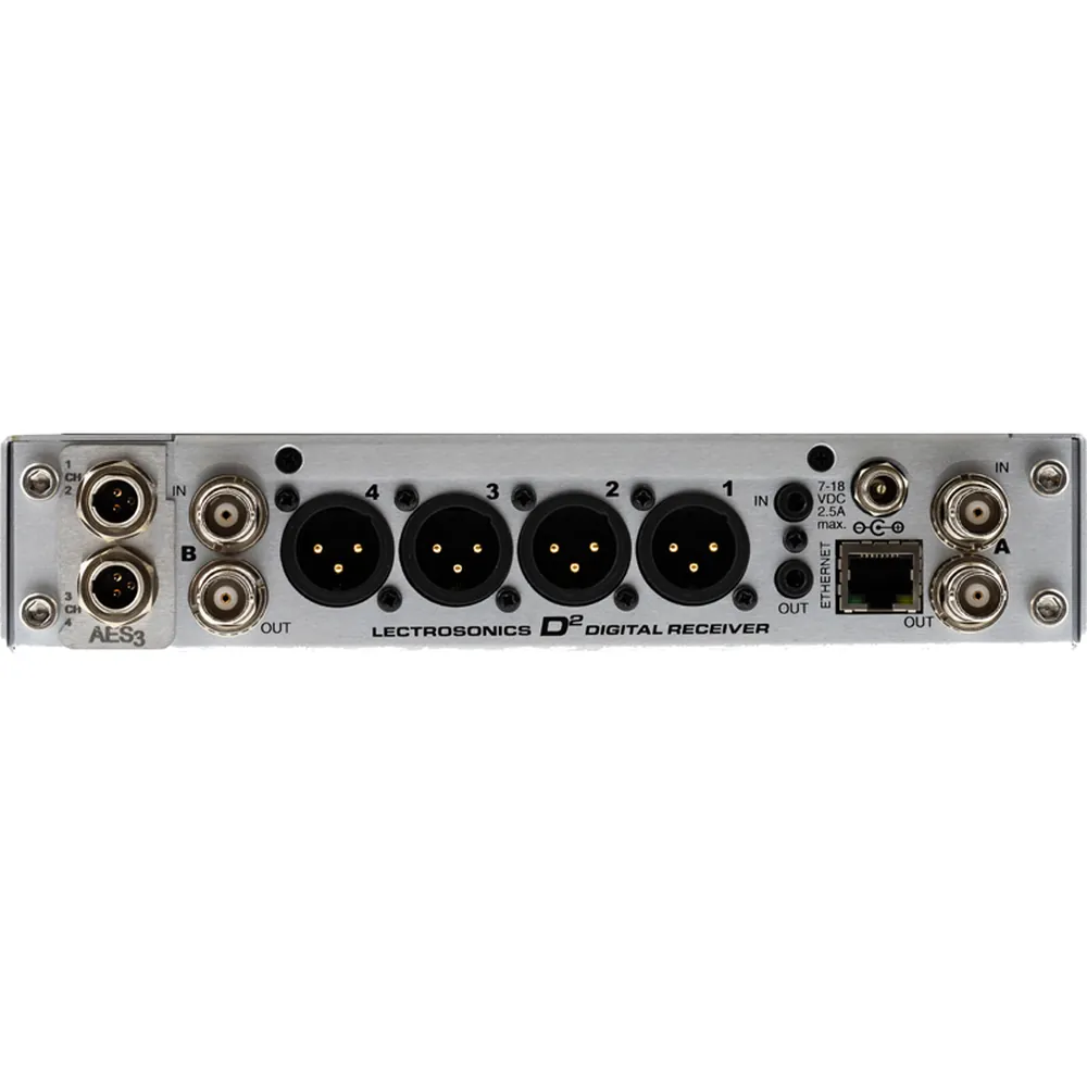 Lectrosonics DSQD 4 Channel Digital Receiver: The rear panel of the AES3 version.