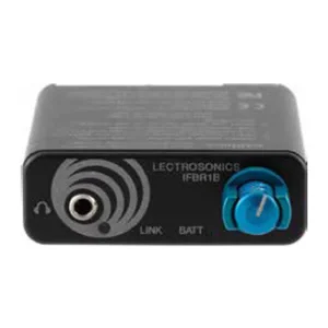 Lectrosonics IFBR1B Belt-Pack IFB Receiver: The top panel with its headphone jack and blue knob.