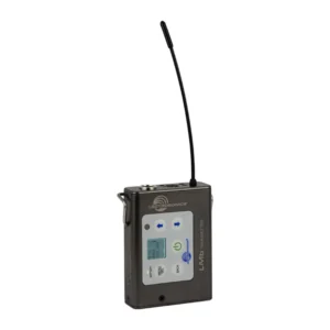 Lectrosonics LMb Belt-Pack Transmitter: The belt-pack transmitter with its antenna and keypad.