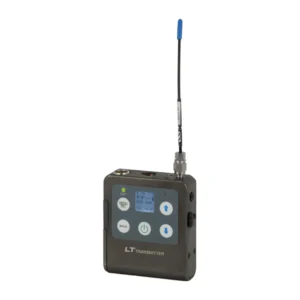 Lectrosonics LT Digital Hybrid Wireless Belt-Pack Transmitter: The belt-pack transmitter with its antenna.