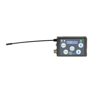 Lectrosonics SSM Micro Belt-Pack UHF Transmitter: The micro transmitter with its whip antenna.