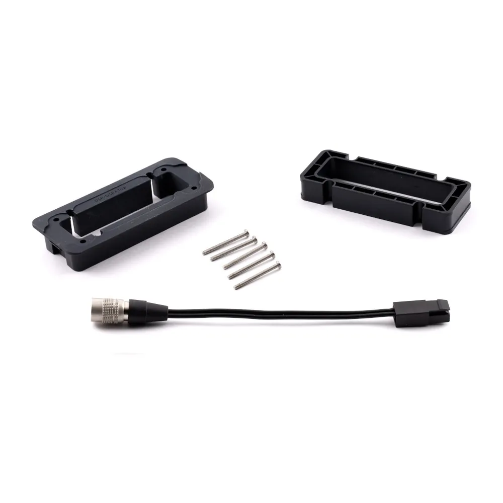 Lectrosonics Receiver Mounting Kits for UMCWB-L: The Hirose kit's bezel, frame, five screws, and Hirose 4-pin power tail.