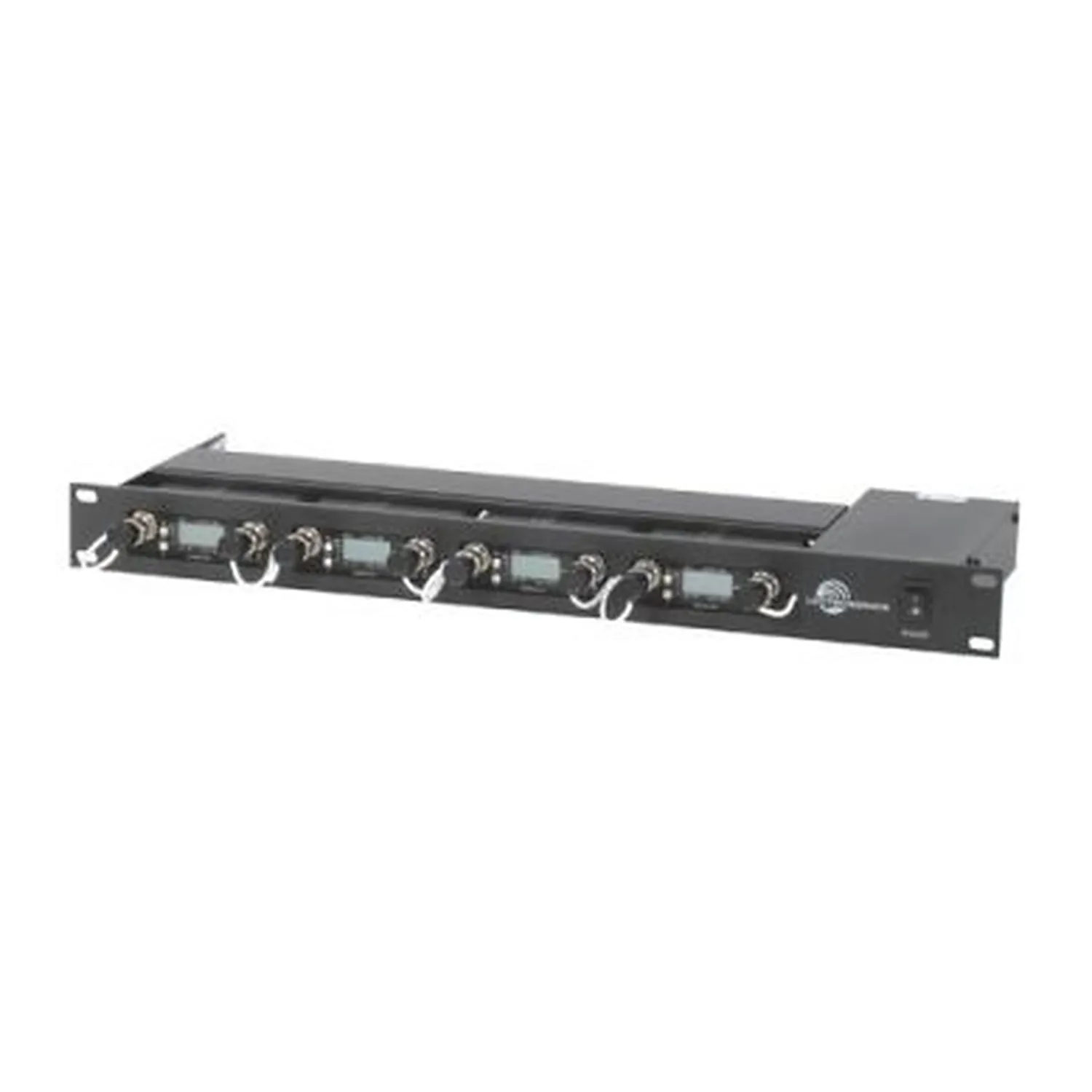 Lectrosonics UMCWB Wideband UHF Antenna Multicoupler: The multicoupler with four receivers installed.
