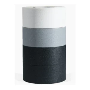 Visual Departures microGAFFER Tape 1 in x 8 yd (Classic, 4-Pack): Four rolls stacked, white and gray on top of two black.