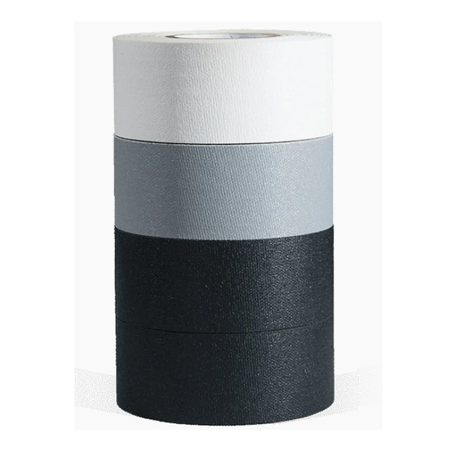 Visual Departures microGAFFER Tape 1 in x 8 yd (Classic, 4-Pack): Four rolls stacked, white and gray on top of two black.