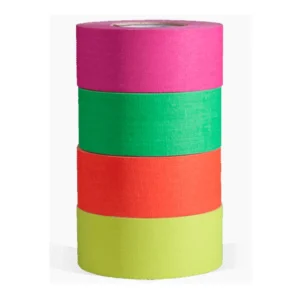 Visual Departures microGAFFER Tape 1 in x 8 yd (Fluorescent, 4-Pack): Pink, green, orange, and yellow rolls of microGAFFER tape stacked.