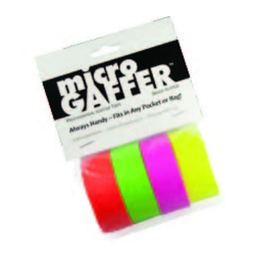 Visual Departures microGAFFER Tape 1 in x 8 yd (Fluorescent, 4-Pack): The four-roll pack in its microGAFFER packaging.