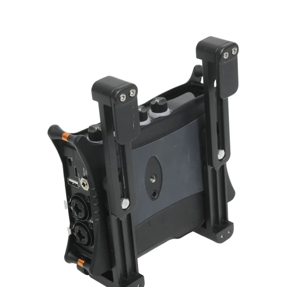 ORCA OR-1000-1 Aluminum Lift System for ORCA Audio Bags: the lifts holding a mixer, from the side.