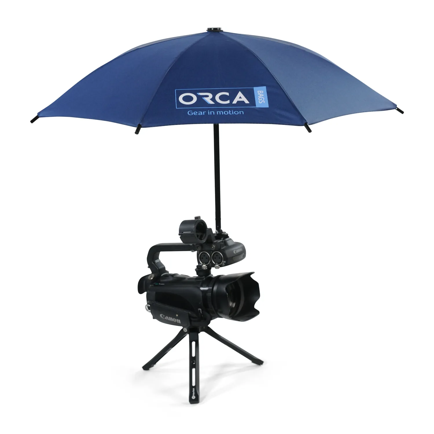 ORCA OR-111 Small Production Umbrella with 1/4-Inch Female Thread: the umbrella over a camera.