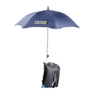 ORCA OR-112 Production Umbrella with 3/8-Inch Female Thread: mounted on a rolling case.