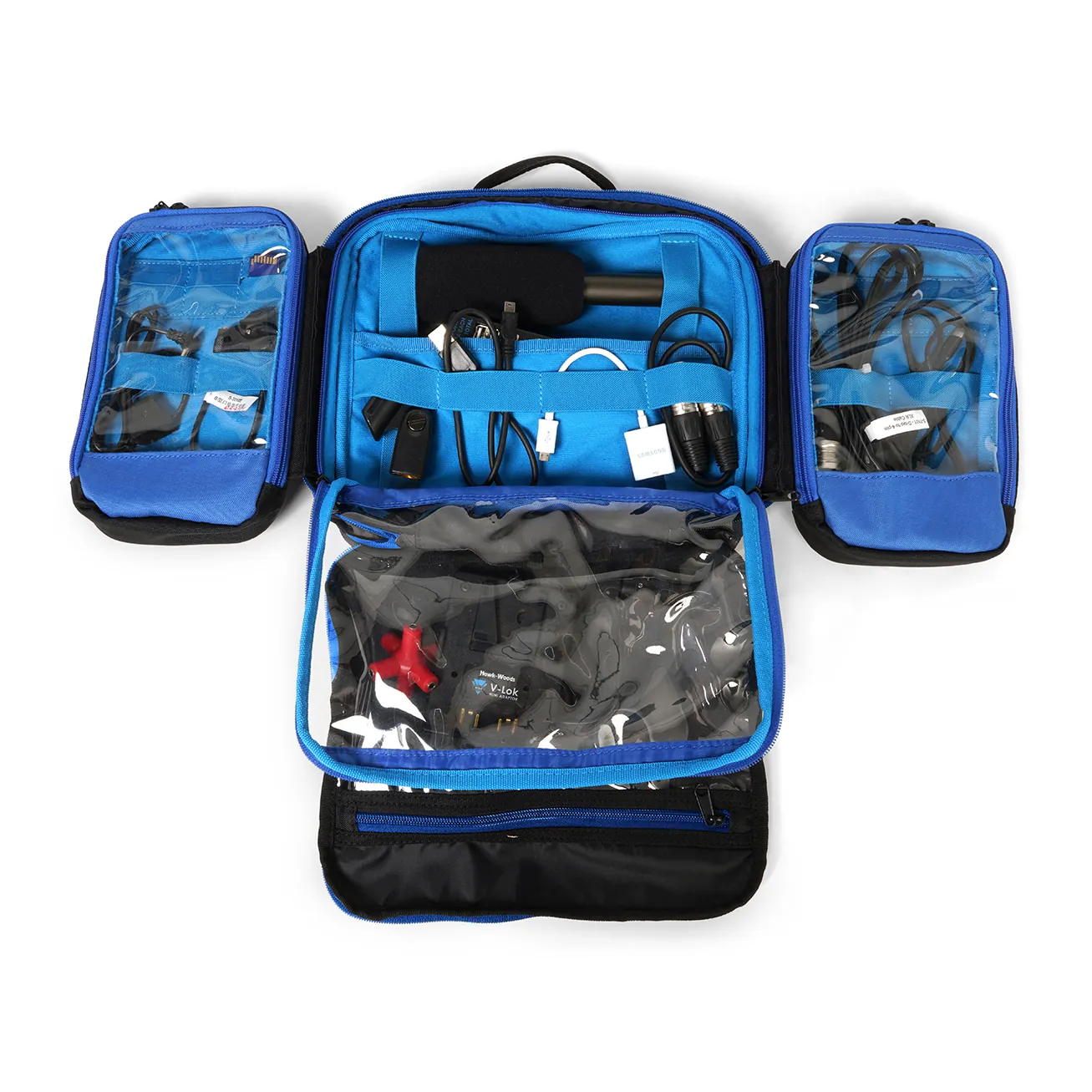 ORCA OR-119 Audio/Video Organizer Pouch: all three sections opened, from above.