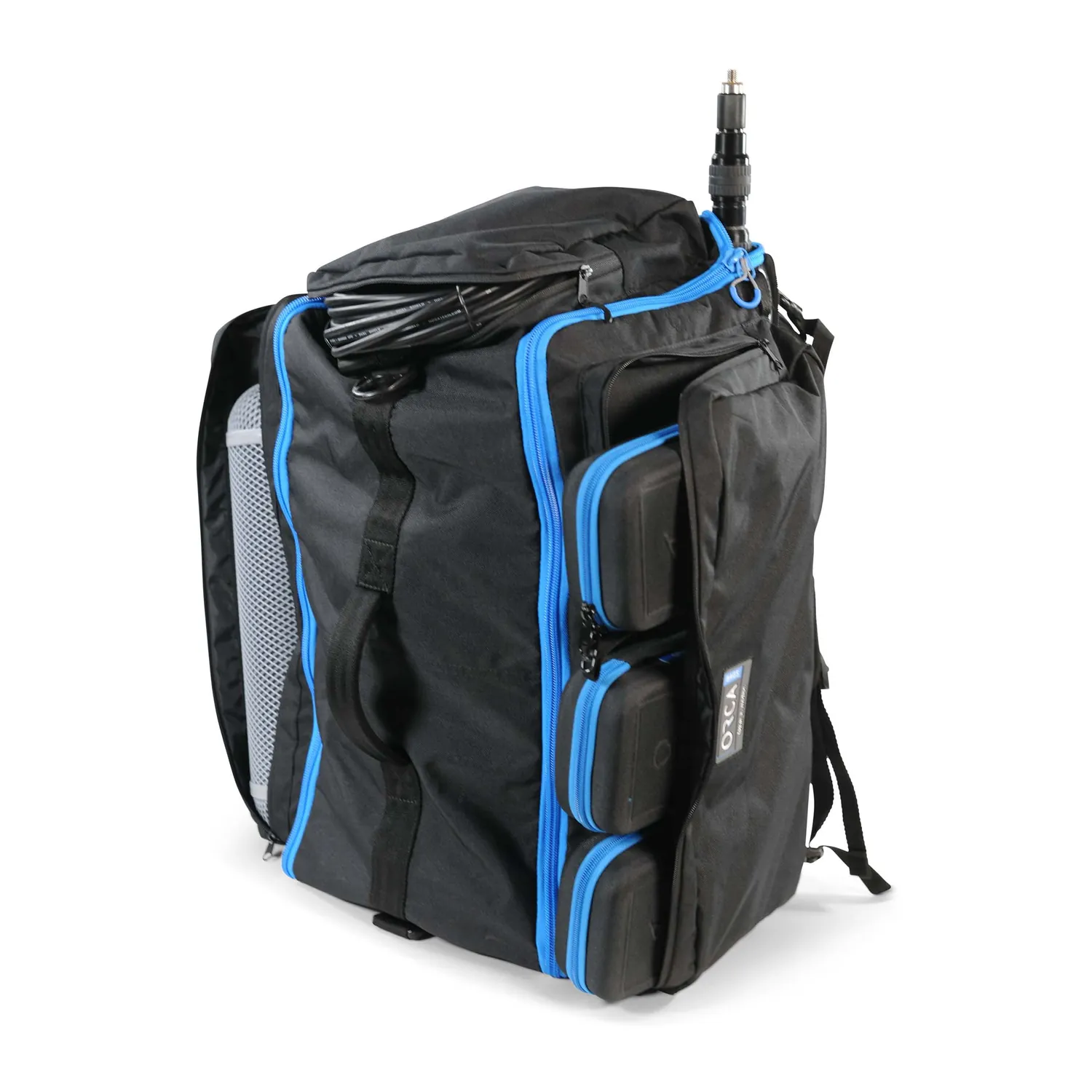 ORCA OR-165 Audio Duffel Bag with Backpack Straps: standing on end.