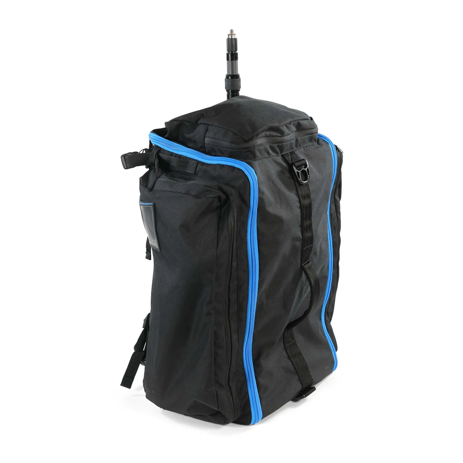 ORCA OR-165 Audio Duffel Bag with Backpack Straps: standing on end, from the side.