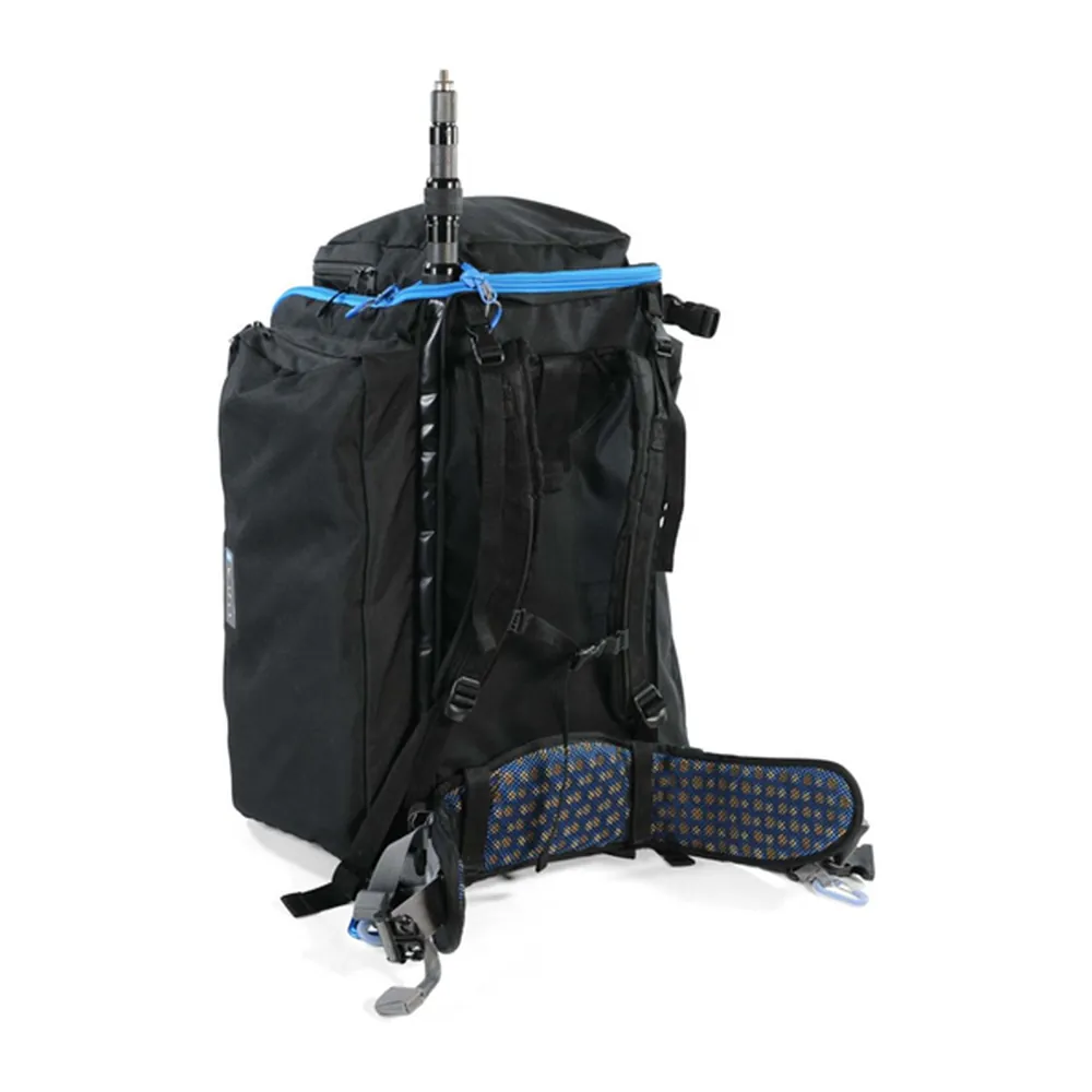 ORCA OR-165 Audio Duffel Bag with Backpack Straps: standing with a waist belt attached.