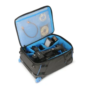 ORCA OR-16 Rolling Camera Bag with Integrated Backpack System: opened, holding a video camera.