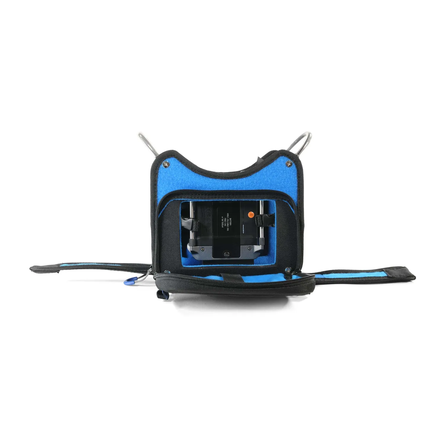 ORCA OR-268 Low Profile Audio Mixer Bag for Zoom F6: the front opened, with a battery.