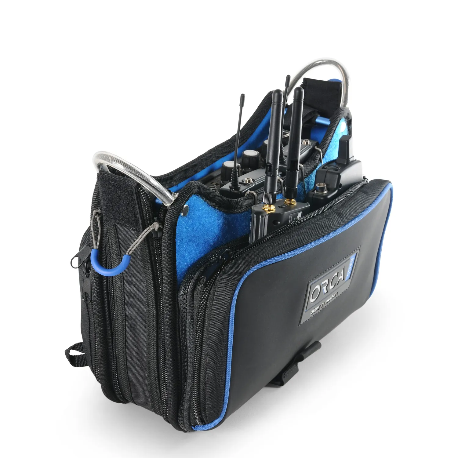 ORCA OR-272 Low Profile Audio Mixer Bag for Zoom F8n and MixPre-10: loaded, from the front corner.