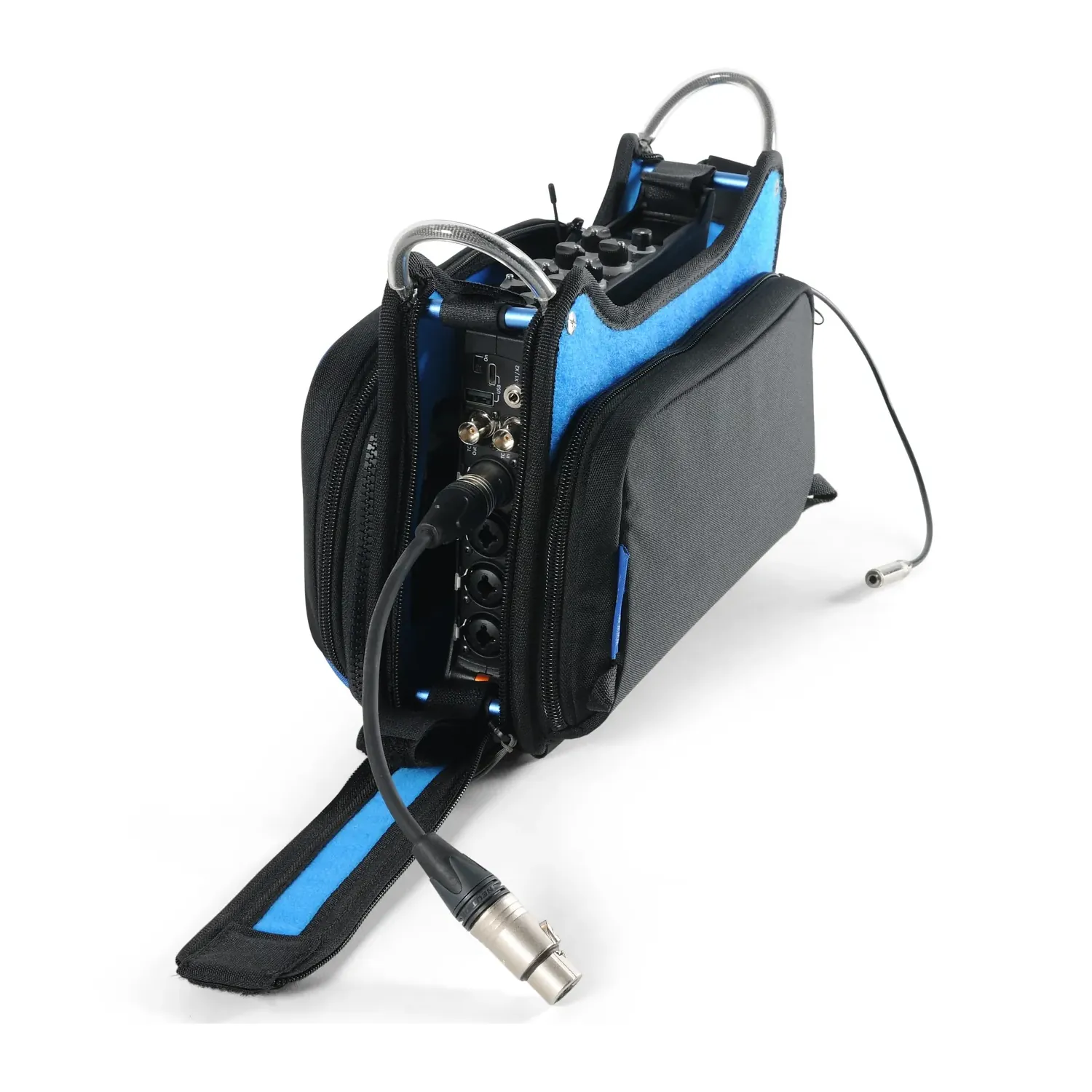 ORCA OR-272 Low Profile Audio Mixer Bag for Zoom F8n and MixPre-10: the side opened, with a cable.