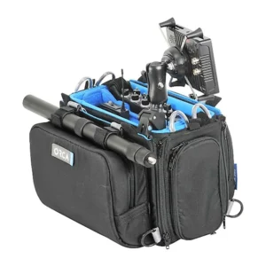 ORCA OR-280 Small Audio Mixer Bag for MixPre: the bag loaded with a mixer, boom pole, and monitor.