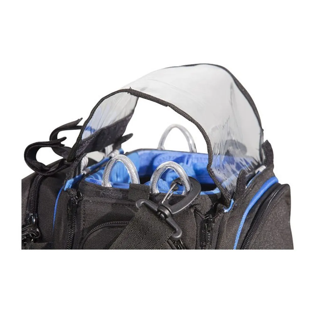 ORCA OR-28 Small Audio Mixer Bag for Zoom F8 and MixPre-6: the clear top cover raised.