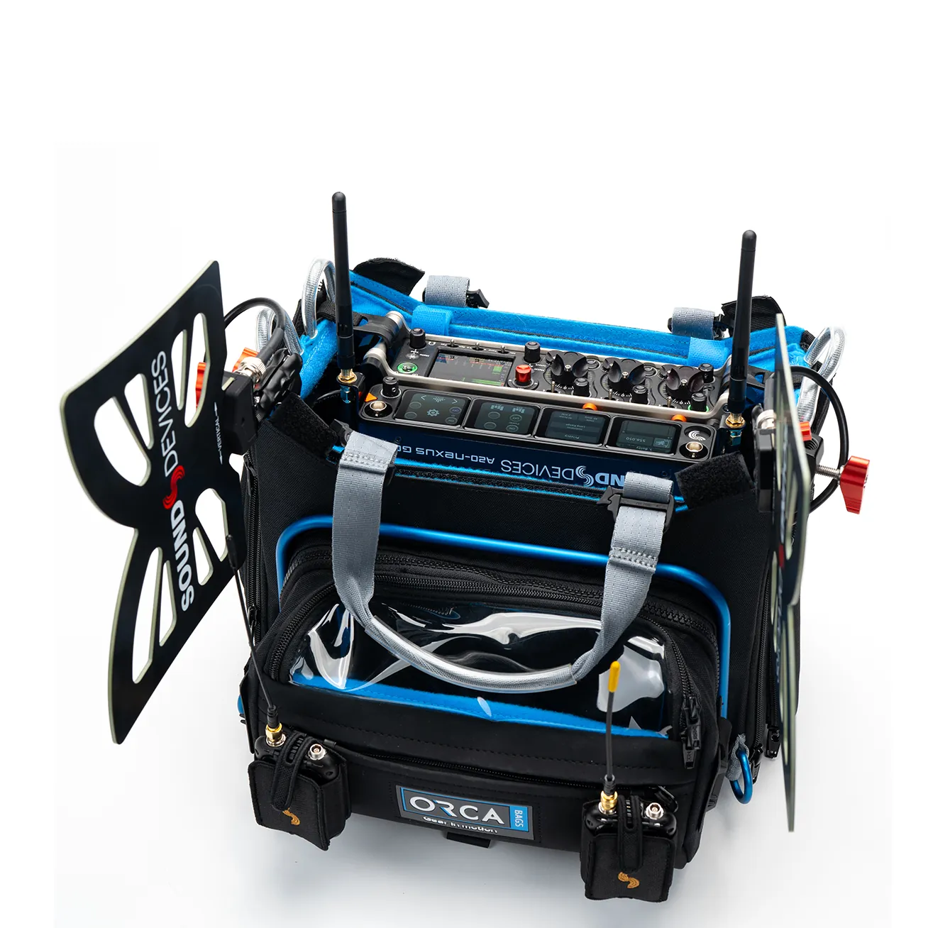 ORCA OR-330 Audio Mixer Bag for Zaxcom Nova and Sound Devices 888: loaded with a mixer and wireless receivers.